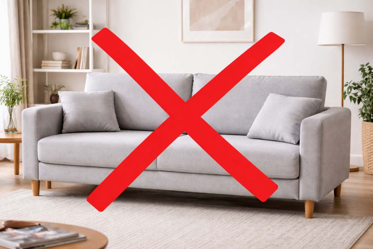 Divano letto con una X rossa sopra